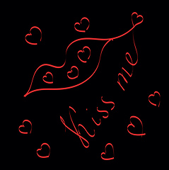 Image showing Kiss me written against a dark background of lips and hearts vec