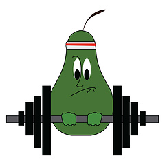 Image showing Cute-little pear fruit is lifting weights at the gym vector or c