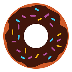Image showing Vector illustration of a chocolate cream donut with colorful spr