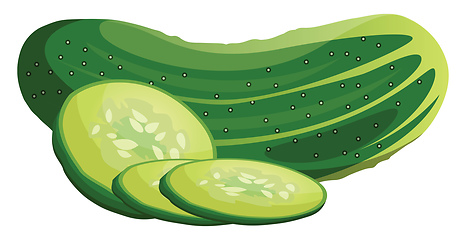 Image showing Green cucumber and slices cartoon vegetable vector illustration 