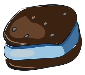 Image showing Brown cookie with blue cream vector illustration on white backgr
