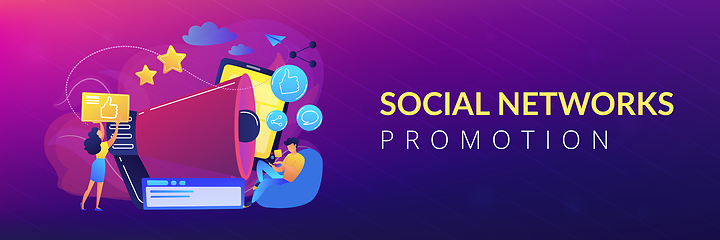 Image showing Social networks promotion concept banner header.