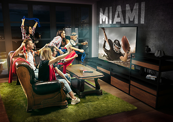 Image showing Group of friends watching TV, american football championship