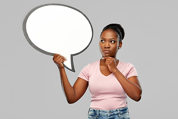 Image showing african american woman holding speech bubble