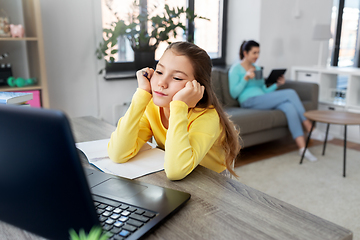 Image showing student girl with laptop learning online at home