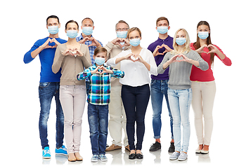 Image showing people in medical masks making hand heart gesture