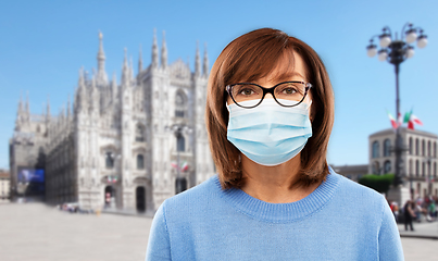 Image showing senior woman in protective medical mask in italy