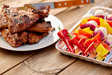 Image showing grilled barbecue meat stack on plate