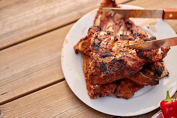 Image showing grilled barbecue meat stack on plate