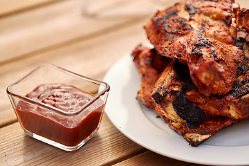 Image showing grilled barbecue meat stack on plate