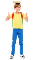 Image showing Portrait of a cute little schoolgirl with backpack