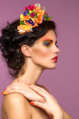 Image showing beautiful girl with flower accessories