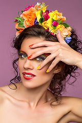 Image showing beautiful girl with flower accessories