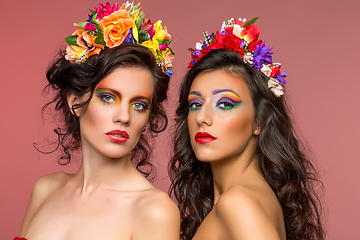 Image showing beautiful girls with flower accessories