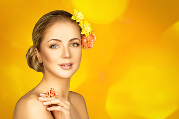 Image showing beautiful girl with flowers on head