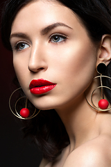 Image showing beautiful girl with red lips