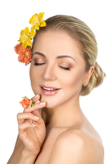 Image showing beautiful girl with flowers on head