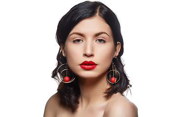 Image showing beautiful girl with red lips