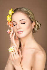 Image showing beautiful girl with flowers on head