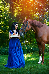 Image showing beautiful girl in dress with horse