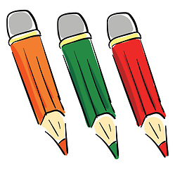 Image showing A 3 colors pencil, vector color illustration.