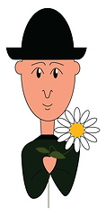 Image showing A boy in black holding a flower vector or color illustration