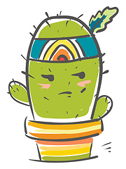 Image showing Painting of a confused cactus plant emoji wearing a designed hea