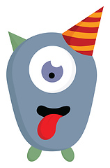 Image showing One eyed monster in a birthday hat, vector color illustration.