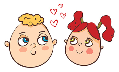 Image showing A boy and girl with rosy cheeks, vector color illustration.