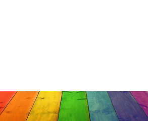 Image showing multicolored stand from wooden boards isolated