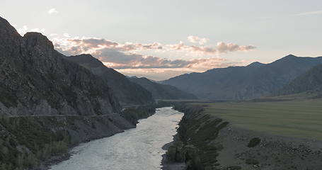 Image showing waves, spray and foam, river Katun in Altai mountains. Siberia, Russia