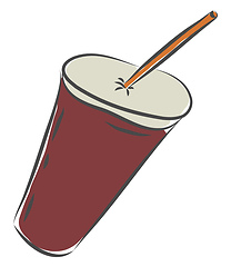 Image showing Juice in a disposable plastic red party cup with lid and straw v