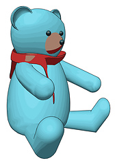 Image showing Blue teddy bear with red scarf vector illustration on white back