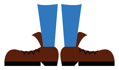Image showing Clipart of a leg wearing a brown leather shoe and blue socks vec