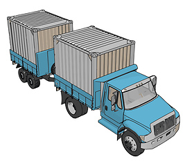 Image showing Blue  container truck with trailer vector illustration on white 