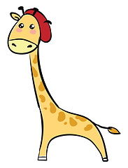 Image showing Cartoon giraffe in a red hat set on isolated white background vi