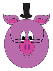 Image showing Pink pig with a high hat and round eyeglasses vector illustratio