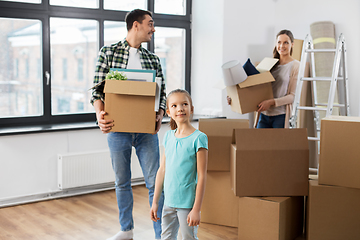 Image showing happy family with child moving to new home