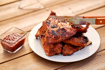 Image showing grilled barbecue meat stack on plate