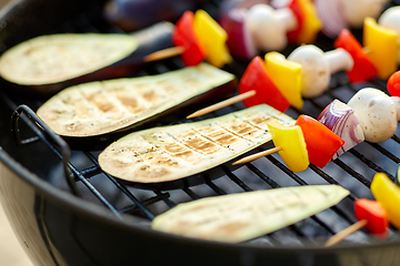 Image showing vegetables and mushrooms roasting on brazier grill