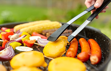 Image showing barbecue kebab meat and vegetables on grill