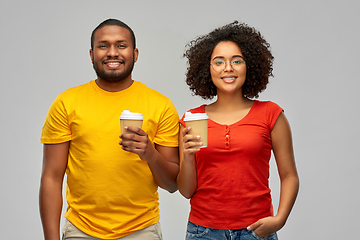 Image showing happy african american couple with coffee cups