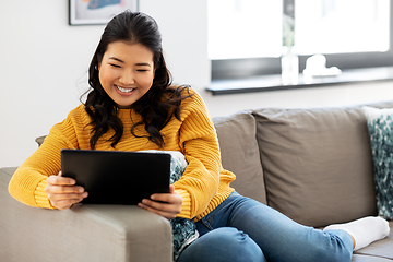 Image showing asian young woman with tablet pc computer at home