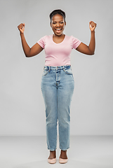 Image showing happy african american woman celebrating success