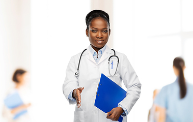 Image showing happy african american female doctor or scientist