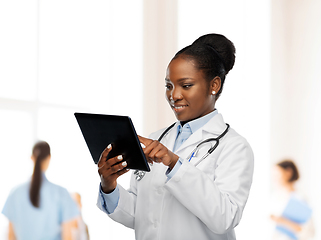 Image showing african american female doctor with tablet pc