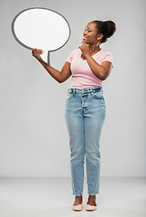 Image showing happy african american woman holding speech bubble