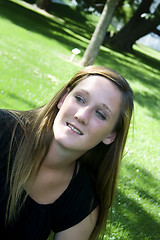 Image showing Beautiful Girl in the Park in a Black Dress