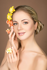 Image showing beautiful girl with flowers on head