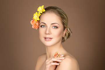 Image showing beautiful girl with flowers on head